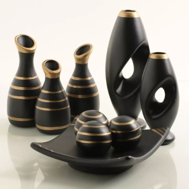 Jogo de Cerâmica Completo Para Decoração Casa Sala rack Centro de Mesa 9 Peças
