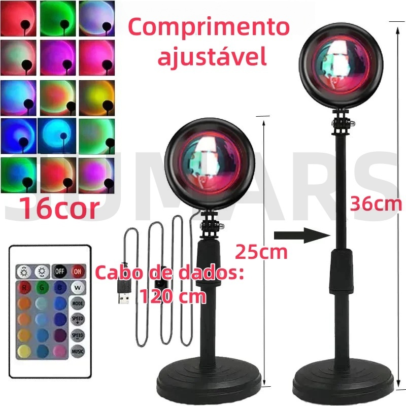 Luminária Pôr do Sol LED 16 Cores HOMING com Controle Remoto e USB