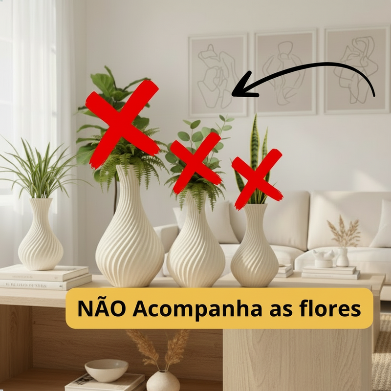 Kit 3 Vasos Espiral Moderna Elegante Luxo Decoração Interna Trio Decorativo Estilo Escandinavo Clean