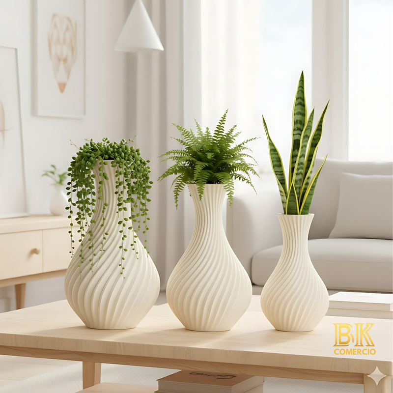 Kit 3 Vasos Espiral Moderna Elegante Luxo Decoração Interna Trio Decorativo Estilo Escandinavo Clean