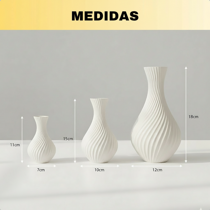 Kit 3 Vasos Espiral Moderna Elegante Luxo Decoração Interna Trio Decorativo Estilo Escandinavo Clean